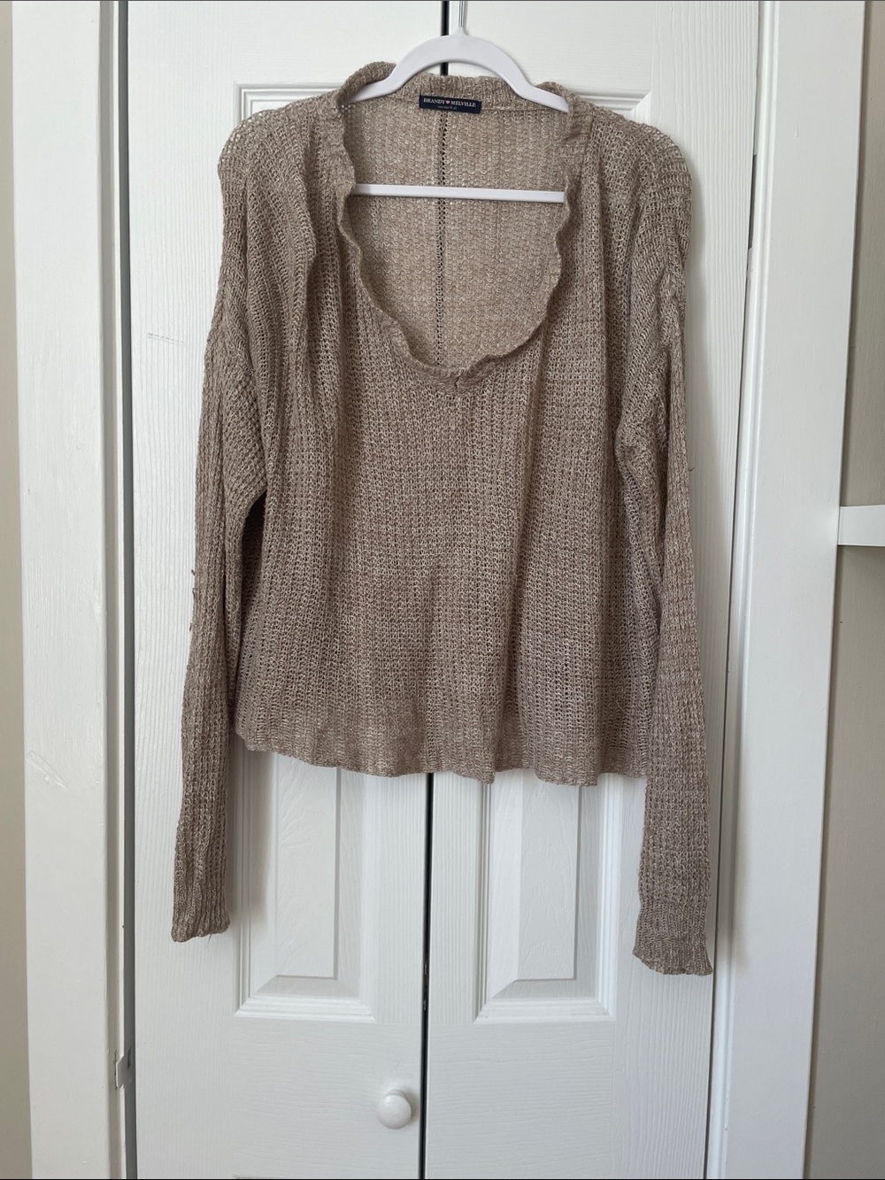Brandy Melville Beige Scoop Neck Lightweight Open Knit Sweater